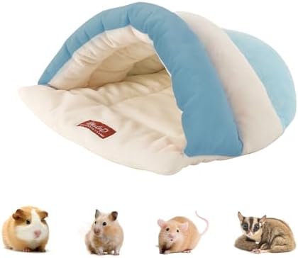 Hamster Hideout & Guinea Pig Bed, Semi-enclosed Hamster Hideout Small Animal Sleeping Cave Machine Washable Guinea Pig Hideouts for Chinchilla, Hedgehog, Rat, Sugar Glider,Flower-branch mouse (Blue)