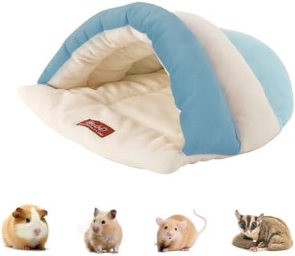 Hamster Hideout & Guinea Pig Bed, Semi-enclosed Hamster Hideout Small Animal Sleeping Cave Machine Washable Guinea Pig Hideouts for Chinchilla, Hedgehog, Rat, Sugar Glider,Flower-branch mouse (Blue)