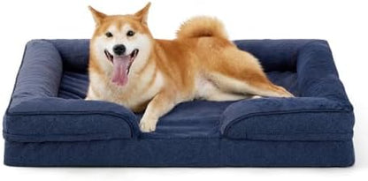 Made4pet Dog Bed Orthopedic, Dog Sofa for Small Dogs Supportive Foam Pet Cushions Bed with Washable Removable Cover, Egg-Crate Foam, Waterproof Lining Bottom, Blue, 35 * 23 * 6.5 Inch