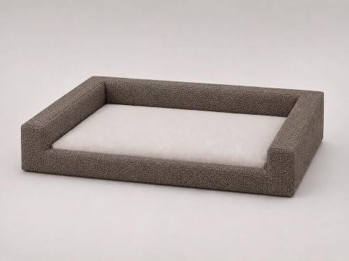 Mini Cloud Bed - Removable and Washable Covers - Upholstered Minimalist Modern Luxury - Toddler Baby Pet Dog Cat Nursery (Waterproof Brown Linen, Medium)