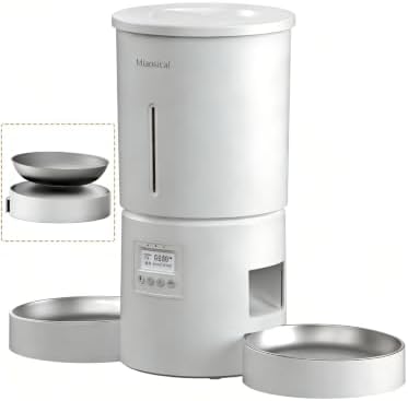 Automatic Cat Feeder 2 Cats, 4.2L Dry Food Auto Dispenser with Double Bowls,Dual Power Supply,Programmable Portion Control,10s Voice Recorde (White)