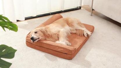 Rainmr Microsuede Dog Bed Orthopedic Washable - Small Medium XLarge Dogs - Memory Foam Couch Sofa with Waterproof Removable Cover, 41x27 Inches, Khaki