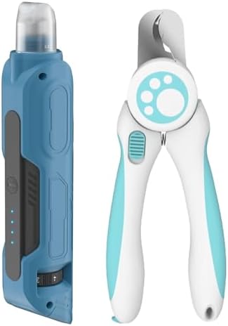 PAPIFFEED Dog Nail Grinder, Quiet 6-Speed Electric Nail Trimmer with Dual LED Light, Rechargeable for Small Medium Large Dogs, with Premium Nail Clipper (Sky Blue Set)