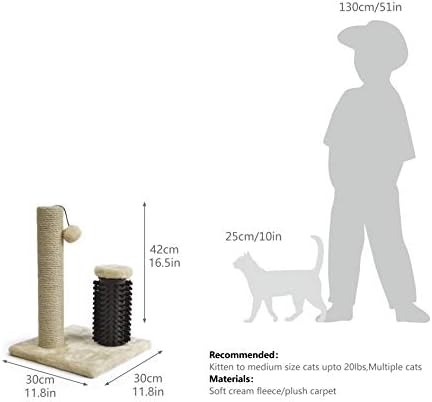 Amazon Basics Cat Scratching Post with Self Groomer for Indoor Cats & Kittens, Small (16.5" H), Beige