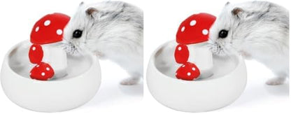 Niteangel Hamster Feeding & Water Bowls- Mushroom Ceramics Series Food Dish Feeding Bowls for Dwarf Syrian Hamsters Gerbils Mice Rats or Other Similar-Sized Small Pets (Water Bowl) (Pack of 2)