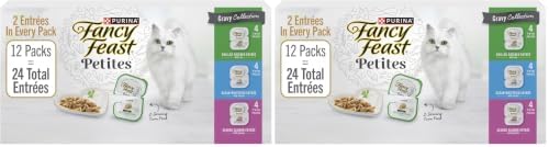 Fancy Feast Purina Gourmet Wet Cat Food Variety Pack,Petites Gravy Collection,Break-Apart tubs,48 Servings - 2.8 oz. Tubs,(Pack of 24)