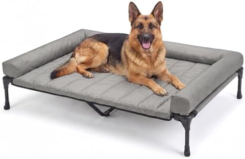 Veehoo Outdoor Elevated Dog Bed with Waterproof Bolster Cushion, Cooling
