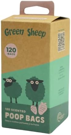 Green Sheep Poop Bags Strawberry Scented, 120 Bags for Dogs and Cats, Green Scented Dog Poop Bags Rolls, Small Pet Waste Bags