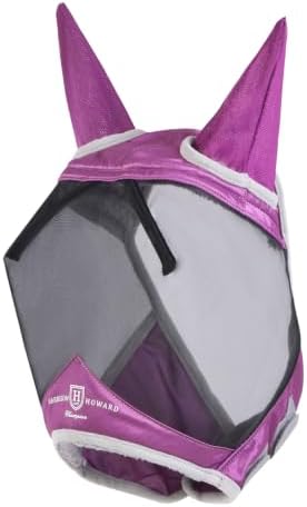Harrison Howard CareMaster Pro Luminous Horse Fly Mask Large Eye Space Standard with Ears UV Protection for Horse Dark Magenta Full Size