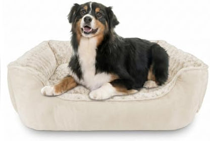 JOEJOY Rectangle Dog Bed for Large Medium Small Dogs - Washable Orthopedic Sofa Bed, Soft Breathable Puppy & Pet Cuddler, Durable Calming Dog Bed with Anti-Slip Bottom, Multiple Sizes, Cream