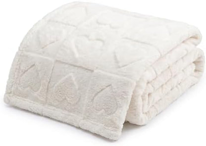 Americanflat 50x60 Jacquard Fleece Throw Blanket - Soft and Breathable Throw Blanket for Couch, Bed, Chair - Fleece Blankets Perfect for Home, Bedroom, or Outdoor Use - Heart Design in Cream