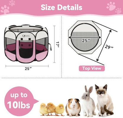 Sieidihit Dog Cat Pet Playpen Puppy Crate Cage Indoor Outdoor, Small Pink