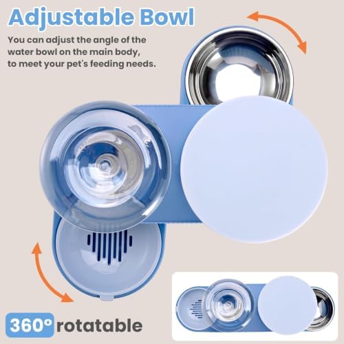 Automatic Cat Feeder Stainless Steel Water Dispenser Gravity Food Feeder and Waterer Set with Pet Food Bowl for Small Medium Kitten Puppy Pets Large Capacity(Blue)