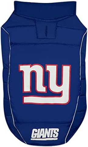 NFL New York Giants Puffer Vest for Dogs & Cats, Size Medium. Warm, Cozy, and Waterproof Dog Coat, for Small and Large Dogs/Cats. Best NFL Licensed PET Warming Sports Jacket