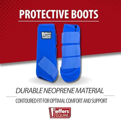 Jeffers Equine Protective Horse Boots 1 Pair Blue - Safe Neoprene Leg Guards & Comfortable Fit, Durable Strap Closures, Front & Hind Support, Equestrian Accessories for Travel & Riding -Large