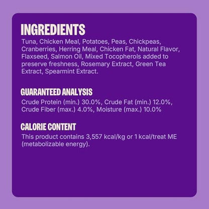 Wellness Kittles Crunchy Cat Treats, All Lifestages, Kitten to Senior, Natural, Grain Free, Tuna and Cranberry Flavor, 2 oz Bag