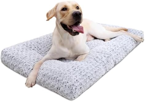 KSIIA Washable Dog Beds Jumbo Dog Crate Bed Deluxe Plush Mat 53"x36" Gray
