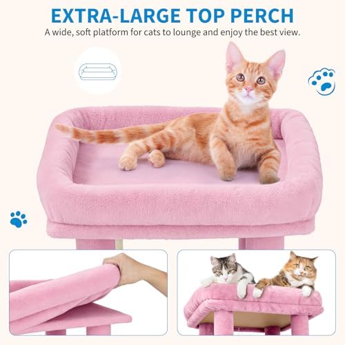 Garvee 61" Multi-Level Cat Tree for Indoor Cats, Heavy-Duty Tower for Large Adult & Maine Coon Cats with Extra-Large Perch, 2 Spacious Condos, Natural Sisal Scratch Posts & Play Toys – Pink