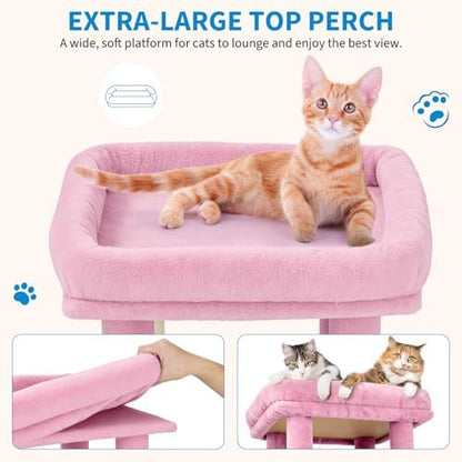 Garvee 61" Multi-Level Cat Tree for Indoor Cats, Heavy-Duty Tower for Large Adult & Maine Coon Cats with Extra-Large Perch, 2 Spacious Condos, Natural Sisal Scratch Posts & Play Toys – Pink