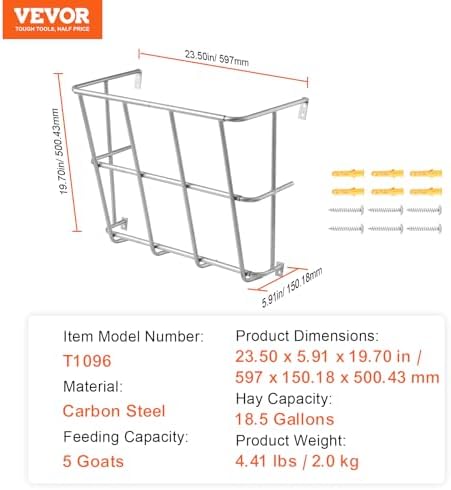 VEVOR Livestock Feeder, 18.5 Gallons Large Capacity, Heavy-Duty Steel Goat Hay Rack, 24.4" Long Wall Mounted Horse Hay Holder, Multiple Sided Feeding Rack for Sheep Farm Livestock Indoor Outdoor