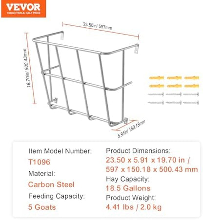 VEVOR Livestock Feeder, 18.5 Gallons Large Capacity, Heavy-Duty Steel Goat Hay Rack, 24.4" Long Wall Mounted Horse Hay Holder, Multiple Sided Feeding Rack for Sheep Farm Livestock Indoor Outdoor