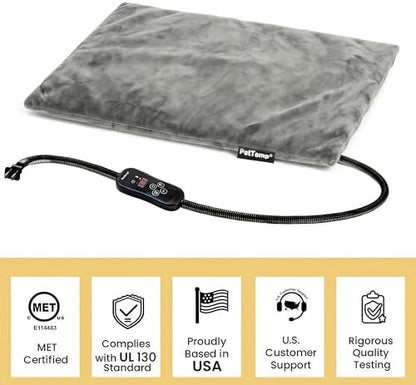 Cat Heating Pad, Heated Cat Bed with 5 Heat Levels, Timer & Auto Shut-Off, Waterproof Warmer with Thick Fleece Cover, Chew-Resistant Cord, for Indoor & Sheltered Outdoor Use (Gray, Small)