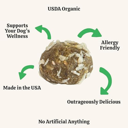 Lord Jameson Daily Greens Soft & Chewy Organic Dog Treats - Digestion Supporting Spinach, Dandelion, & Ginger - No-Bake, Gluten-Free, Preservative-Free, USDA Certified Organic - Made In USA 6 oz