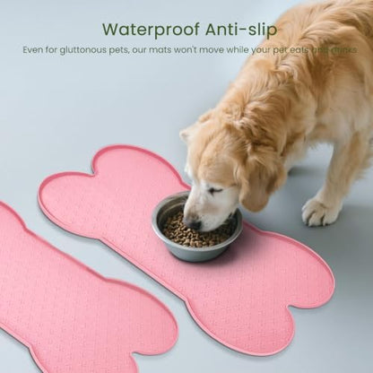 PWTAA Dog Food Mat Anti-Slip Silicone Dog Bowl Mat Thicker Pet Placemat Waterproof Cat Feeder Pad with Raised Edge Puppy Kitten Feeding Mats Suitable Small Medium-Sized Dogs Cats Eating Tray - 2PCS