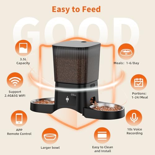 HoneyGuaridan Automatic Cat Feeder for 2 Cats,2.4G/5G WiFi APP Control