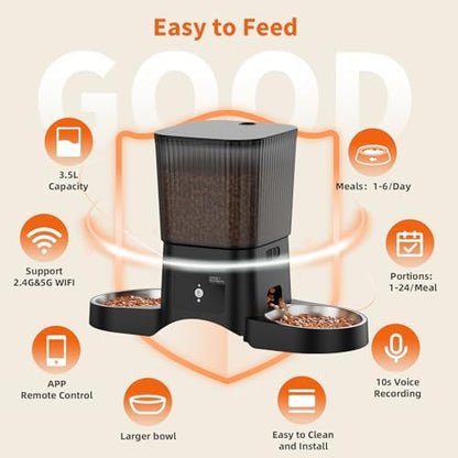 HoneyGuaridan Automatic Cat Feeder for 2 Cats,2.4G/5G WiFi APP Control