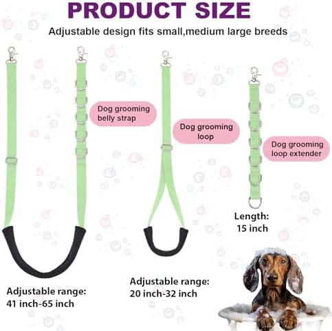 Dog Grooming Belly Strap - 3PCS Grooming Restraint Set Adjustable Belly Band Loops Strap with Padded Support & Loop Extension Straps Pet Grooming Harness Kit for Dogs (Mint Green)