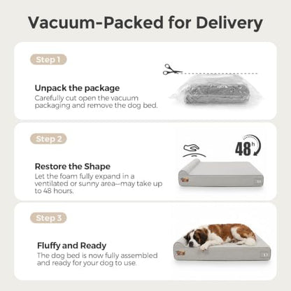 Sytopia Orthopedic Dog Beds for Extra Large Dogs, 7" Extra Thick Memory Foam Canvas Pet Bed with Durable Chew Proof Fabric Cover, Waterproof Liner & Washable Cover, Nonskid Bottom, Light Grey