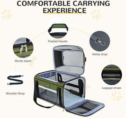 Lekereise Top-Expandable Pet Carrier 17x11x9.5 Inch Alaska Hawaiian Airline Approved Soft Sided Underseat to 12lbs Travel Carriers for Small Dogs and Cats with Locking Safety Zippers Anti-Scratch Mesh