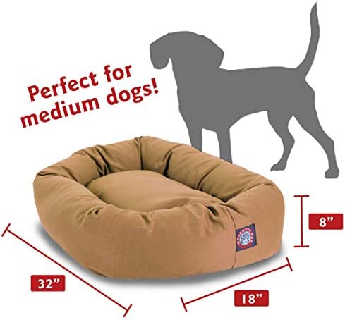 Majestic Pet Bagel Calming Dog Bed, 32 Inch Medium, Round, Washable, Khaki