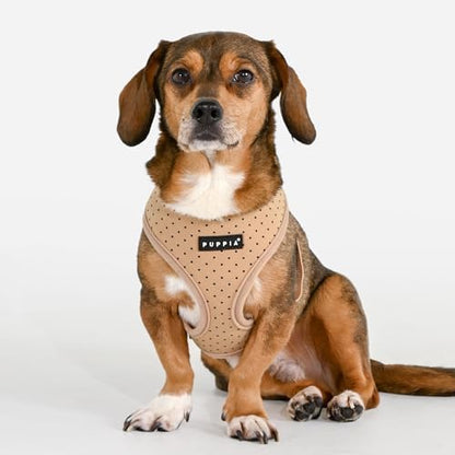 Puppia Dotty Dog Harness A (Over-the-Head) Fashionable Polka Dot Pattern Spring Summer Harness for Small Dogs, Beige, Large