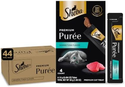 Sheba Premium Puree Lickable Cat Treats, Seared Tuna, 4 Count, 11 Pack