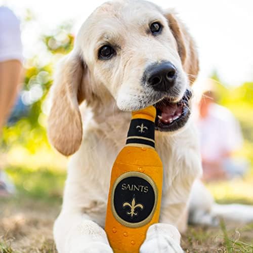 NFL New Orleans Saints Beer Bottle Plush Dog & CAT Squeak Toy - Cutest Stadium SODA Bottle Snack Plush Toy for Dogs & Cats with Inner Squeaker & Beautiful Football Team Name/Logo