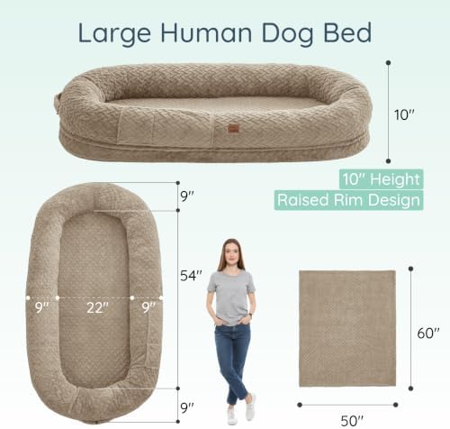ChiXnuggle Orthopedic Human Dog Bed,with Faux Fur Washable Cover,Blanket
