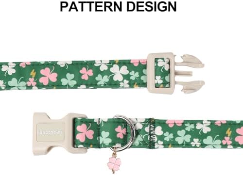 Lionet Paws St. Patrick Dog Collar- Cute Clover Green Dog Collars with Plastic Buckle, Light Adjustable Dogs Collars with Pink Clover Pendant for Small Medium Dogs