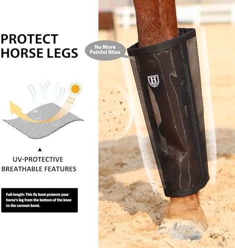 Harrison Howard Loose-Fitting Horse Fly Leggings Breathable, Tear-Resistant Fine Mesh Leg Guards Stay-on Comfortable Fly Boots (Set of 4)
