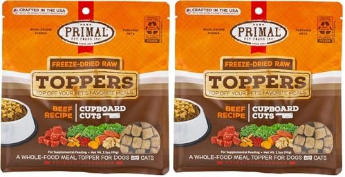 Primal Dog Food Toppers & Cat Food Toppers, Cupboard Cuts, Grain Free Meal Mixers with Probiotics, Raw Freeze Dried Dog Treats & Cat Treats, Great for Training (Beef, 3.5 oz) (Pack of 2)