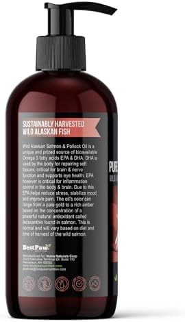 Wild Alaskan Salmon Oil for Dogs | Liquid Omega 3 Fish Oil with Pump | Skin and Coat, Joint and Heart Support | High Potency EPA and DHA | 16oz