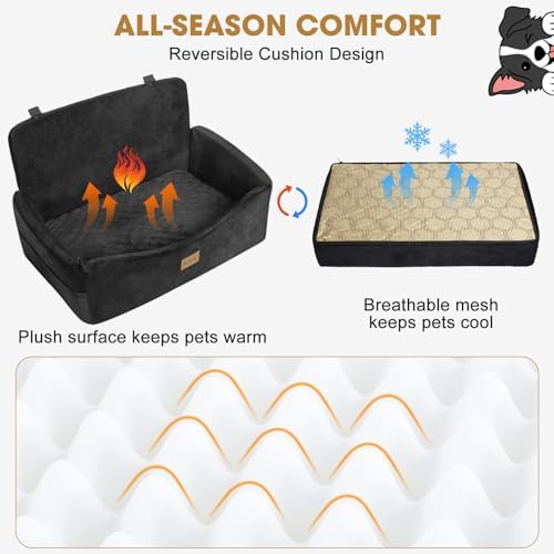 JOEJOY Dog Car Seat for Large Medium Sized Dogs Under 55 lbs, Dog Booster Seat for 2 Small Dogs with Detachable Washable Cover, Memory Foam Pet Car Seat with 2 Safety Belts and Storage Pockets