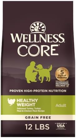 Wellness CORE Healthy Weight Adult Dry Dog Food, Grain Free Kibble, Natural, High Protein, Turkey and Chicken Recipe, 12 lb Bag