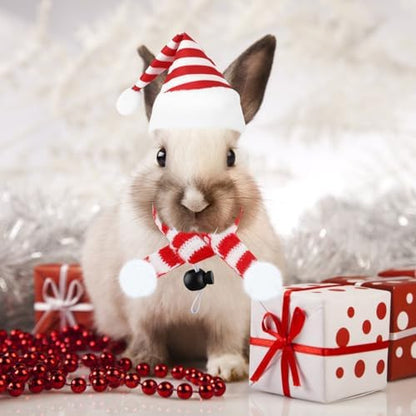 FOIMAS 12pcs Christmas Pet Chicken Hat Scarf Set Small Animal Hat Costume Set for Hen Duck Hamster Guinea Pig Rabbit Kitty Puppy Parrot Lizard Xmas Party Supply