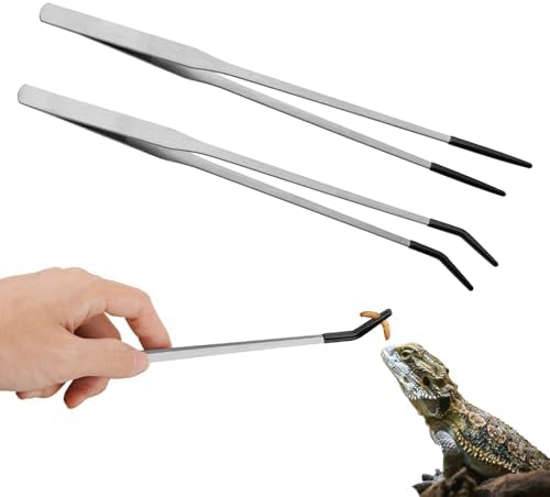 Novery 2PCS 10.6" Rubber Tip Reptile Feeding Tongs, Straight & Curved