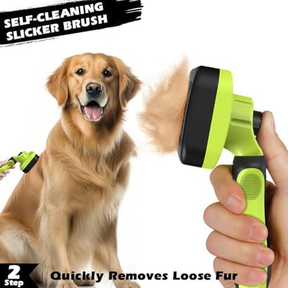 Professional 3PCS Self Cleaning Slicker Brush & Pet Grooming Rake & Flea Comb for Dogs,Cats and Horses | Double-Sided Dematting Comb & Skin Friendly Deshedding Grooming Tool | Pet Supplies (Green)