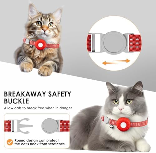 GPS Tracker for Cats, Cat Tracker, Compatible with Apple Find My App (Only iOS), No Monthly Fee, Waterproof, Breakaway Collar Included (White Tracker, Red Cat Collar)