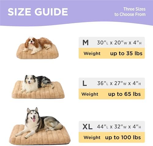 LE SURE Cute Orthopedic Dog Bed for Extra Large Dogs, XL Waterproof Chic Flat Pet Beds with Removable Washable Cover, Fuzzy Thick Egg Crate Foam Pet Mat for Indoor Use (44" x 32", Beige)