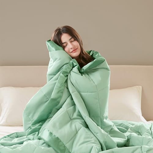 Madison Park Down Alternative Queen Blanket for Bed, Satin Trim, Seafoam